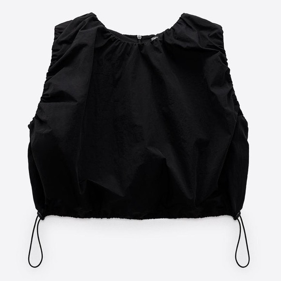 Zara Tops - Zara Black Cropped Drawstring Shell Tank